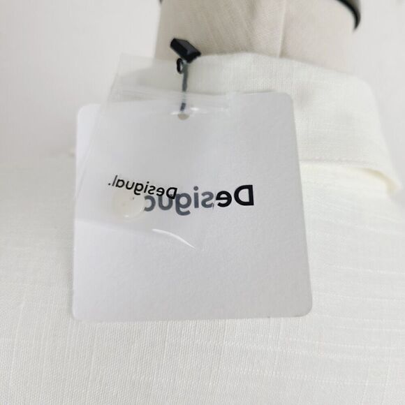 NEW Desigual blouse S Cream Pink Floral Linen Blend Buttoned Short Sleeve Top - Picture 6 of 11